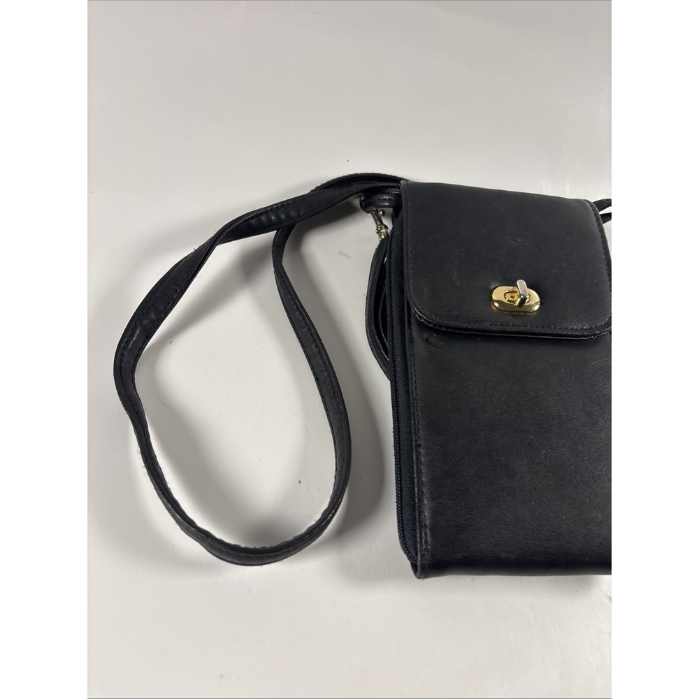 Black Crossbody Phone Wallet Purse Small Leather Mini Bag Snap Flap Strap - Picture 2 of 6
